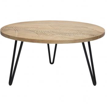 Mesa de centro redonda grabada en mango y metal negro VIBES