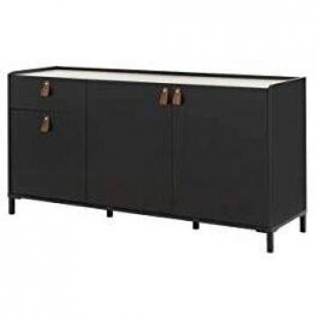 Aparador Industrial Contemporáneo de 3 Puertas y 1 Cajón - Decoración en Castaño y Negro - Dimensiones: L 160 x P 46 x H 80 cm