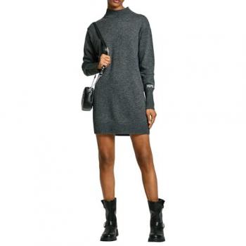 Vestido Midi de Punto con Cuello Alto para Mujer Pepe Jeans Hazel Gris Oscuro S, Casual, Manga Larga, Poliéster Reciclado, Sostenible