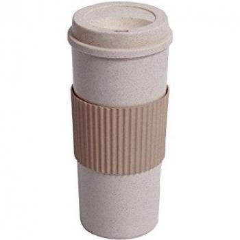 Reutilizable Travell taza café té, Ailina eposgear tazas hecho de Material Aislante y resistente Natural 100% orgánico y sin BPA tazas de arroz cáscara con a prueba de fugas de silicona tapa y empuñadura, marrón, 550ml