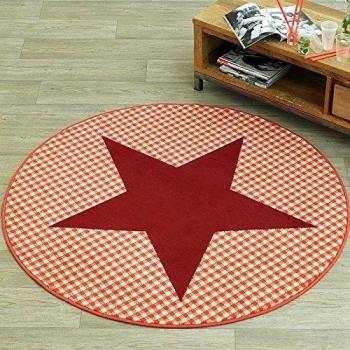 HANSE Home Alfombra de terciopelo con diseño de estrellas y cuadros, 140 cm, 102318