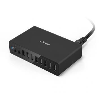 Anker PowerPort 10 (10 Puertos Cargador de Pared para Escritorio) para iPhone X , 8 / 8 plus , 7 / 7 plus , 6s / 6s Plus, 6 / 6 Plus, iPad Air 2 / mini 4 / 3, Galaxy S6 / S6 Edge y Más