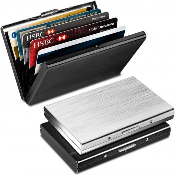 Yosemy Tarjetero para Tarjetas de Crédito, Delgado Billetera de Aluminio con RFID Bloqueo para Tarjetas de Visita, 3 Piezas, Negro + Argent