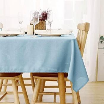 Deconovo Manteles para Mesa Rectangular Decorativas de Cocmedor Efecto Lino 130 x 130cm Azul Claro