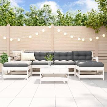 7-Piece White Solid Wood Garden Lounge Set with Cushions