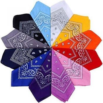 Anpro - 12 bandanas, pañuelos unisex, diadema de pelo, bufanda de cuello, decoración en algodón, estilo retro, multicolor y multifunción, para hombre y mujer, niño, 12 colores, 55 x 55 cm, 12 Couleurs