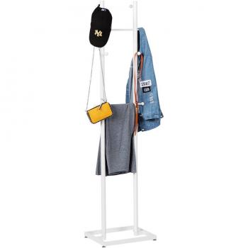 LANGRIA Perchero de Pie Escalera Moderno Minimalista Metálico con 8 Ganchos con Tapas Protectoras para la Ropa Base con Pies Ajustable para Pasillo Entrada Vestíbulo Oficina 43 x 34.5 x 180cm, Blanco