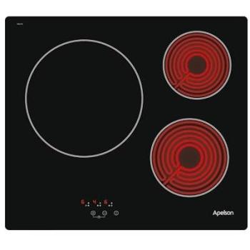 Placa Vitrocerámica Negra Apelson AVT 3600 - 3 Zonas de Cocción, Control Táctil, 9 Niveles de Potencia, Temporizador, Alarma y Bloqueo de Seguridad