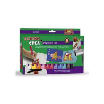 Lapiz 3D Alpino Crea+ - Pintura 3D Efecto Cristal con 12 Colores - Decoracion y Manualidades en 3D para Madera, Textil, Tela, Piedra - Incluye Aplicador, unica