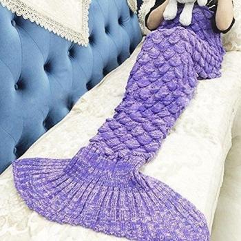 Hecho a mano de punto manta de cola de sirena, sirena manta de ganchillo para adultos, All Season saco de dormir 71 x 35