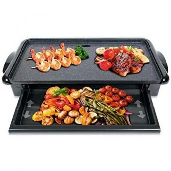 SOGO SS-10340 Plancha de Asar eléctrica o Raclette con Revestimiento de Piedra. Amplia Zona de cocción 26 x 46cm. Calienta rápido. Bandeja Extraible para Todo Tipo de Platos a la Plancha, Negro/Gris
