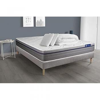Pack Colchón y Somier Actisom 160x200 cm con Muelles Ensacados y Viscoelástica, Incluye Almohadas y Edredón - Color Gris