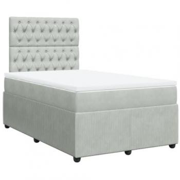 Cama box spring con colchón de muelles terciopelo gris claro 120x190 cm
