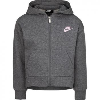 Chaqueta Nike Club Fleece Full Zip para niña, color gris Carbon Heather, talla 4, con capucha y cierre completo
