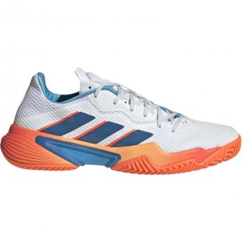 Zapatillas de tenis para hombre Adidas Barricade 22, color blanco y azul, ideales para uso intensivo en tenis o pádel