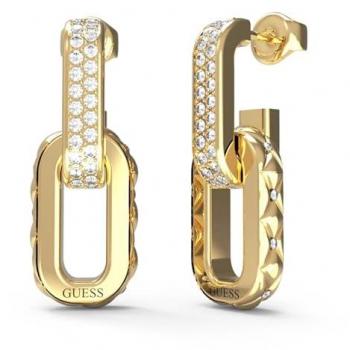 Pendientes de Invierno Brillantes Guess JUBE04582JWYGT-U en Color Dorado con Diseño Matelassé y Pave
