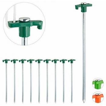 Set de 10 Estacas para Tienda de Camping, Anclajes para Terrenos Duros, Acero Galvanizado, 25 cm, Verde