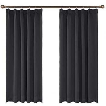 Amazon Brand - Umi Cortinas Opacas con Aislamiento Térmico para Sala de Estar Oficina Hotel Ventanas Fruncido 2 Piezas 132x138cm Gris Oscuro