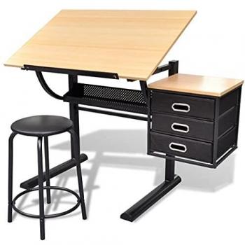 vidaXL Escritorio Inclinable Tablero y Taburete Mueble Oficina Mesa de Dibujo