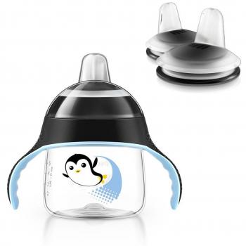 Philips AVENT Vaso con boquilla de pingüino, a partir de 6 meses, 200 ml & 2 x Boquilla de recambio, color negro