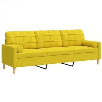 Sofá de 3 plazas con cojines en tela amarillo claro 210 cm
