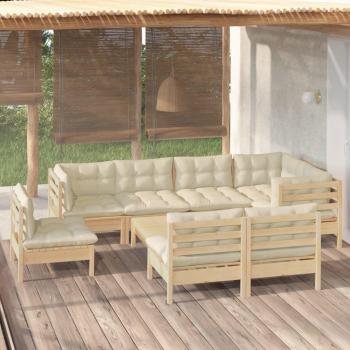 9-Piece Garden Lounge Set with Cream Cushions Solid Pinewood