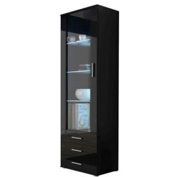 Vitrina Charlotte E102, Negro Brillante, con 3 Cajones y 1 Puerta, 192x60x41cm, con Iluminación LED