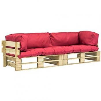 vidaXL 2X Sofás de Jardín Palés Cojines Rojos Madera Verde Sillones Asientos