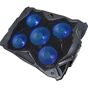 UNYKach Base de Refrigeración Portátil 19″ Candy C500 con Cinco Ventiladores LED Azules Ajustable de Velocidad Pies Plegables para Elevar La Superficie en 5 Posiciones y 2 Puertos USB.