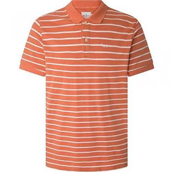 Polo de Manga Corta Pepe Jeans Stripes para Hombre en Color Naranja, Talla S, Rojo Apagado y Blanco