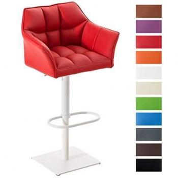 Taburete de Bar Damaso Ajustable en Similpelle con Respaldo y Apoyabrazos, Color Rojo y Blanco