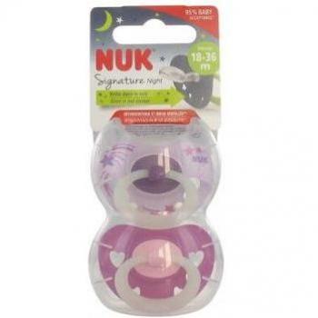 NUK Chupete de Silicona Signature Night para 18-36 Meses, Pack de 2 Unidades