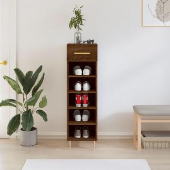 Zapatero de madera multicapa en color roble marrón, dimensiones 30x35x105 cm
