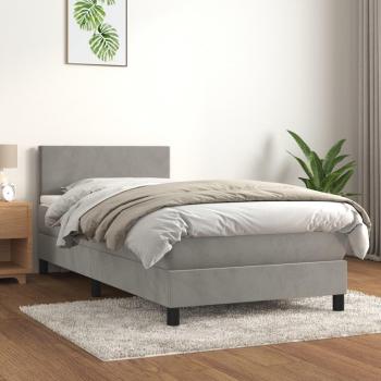 Cama box spring con colchón de muelles gris claro 100x200 cm terciopelo
