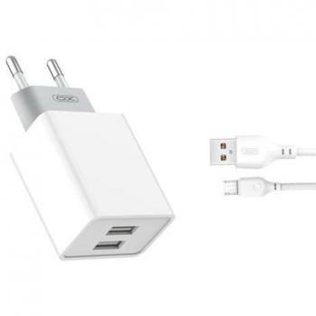 XO L65 Pack Cargador de Corriente Doble USB 2.4A con Cable MicroUSB de 1 Metro