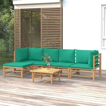 6-Piece Bamboo Garden Lounge Set with Green Cushions