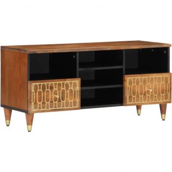 Mueble de TV madera maciza de mango 100x33x46 cm Marrón