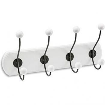 Versa 20430024 Colgador de Pared 4 Ganchos, Madera y Metal, Blanco y Negro, 12 x 19 x 48 cm