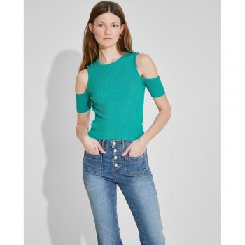 Naëlle - Top de mujer canalé ajustado con cut out en hombro y cuello redondo