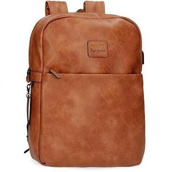 Pepe Jeans Vegan Mochila Adaptable para Portátil 14 Marrón 30x40x9 cms Piel sintética 9.6L