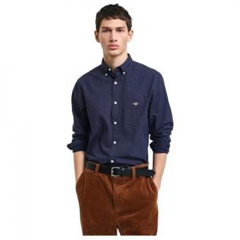 Camisa Gant Regular Fit Micro Estampado Azul Marino para Hombre - Manga Larga - Talla L