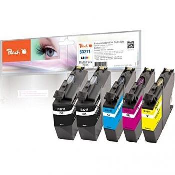 Pack de cartuchos de tinta Peach B3211 Spar Plus (5 piezas: 2 Negro, Cian, Magenta, Amarillo) compatible con Brother LC-3211