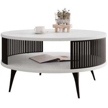 Mesa de centro redonda Oswego 118, aglomerado laminado, blanco y negro, diámetro 75cm, altura 44cm