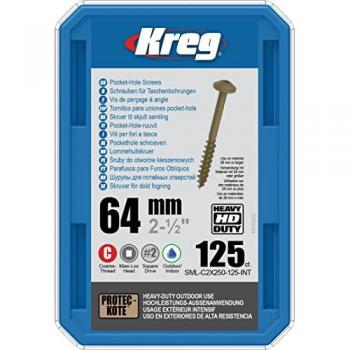 Tornillos Kreg HD para Pocket-Hole 64 mm, Protec-Kote™, Maxi-Loc Cuadrado, Rosca Gruesa, 125 Unidades