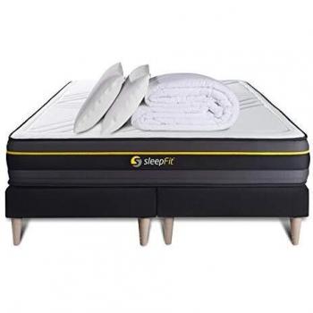 Pack Colchón Negro Espuma Viscoelástica 2x90x200 cm con Almohadas y Edredón, Altura 24 cm, Firmeza Alta