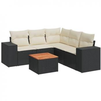 6-Piece Black Poly Rattan Garden Sofa Set with Cushions