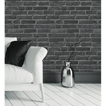 Papel Pintado Vinílico Lavable 3D Textura Ladrillos Negro y Blanco - Rollo de 10 m x 0,53 m