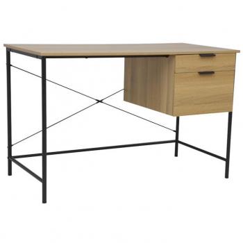 Escritorio recto industrial 120 cm con 2 cajones de madera natural y metal negro Linta