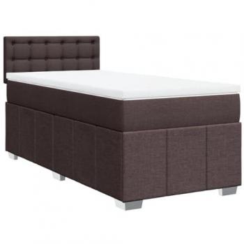 Cama box spring con colchón tela marrón oscuro 90x190 cm