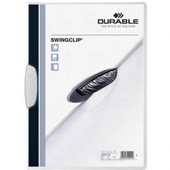 Durable 226002 Carpeta con clip Swingclip de PP, hasta 30 hojas A4, blancas, paquete de 25